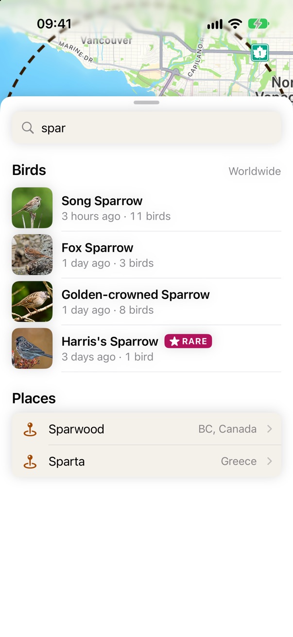 Search birds and places